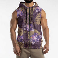 Hawaii Sleeveless Zip Hoodie Purple Polynesian Monstera Patterns DT05 - Polynesian Pride