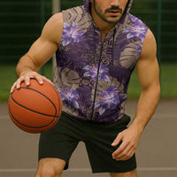 Hawaii Sleeveless Zip Hoodie Purple Polynesian Monstera Patterns DT05 - Polynesian Pride