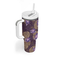 Hawaii Tumbler With Handle Purple Polynesian Monstera Patterns - Polynesian Pride