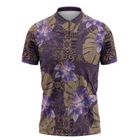 Hawaii Zipper Polo Shirt Purple Polynesian Monstera Patterns DT05 Purple - Polynesian Pride