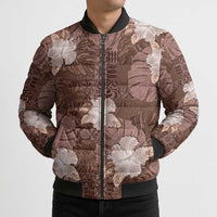 Hawaii Bomber Puffer Jacket Brown Polynesian Monstera Patterns DT05 - Polynesian Pride