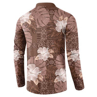 Hawaii Button Sweatshirt Brown Polynesian Monstera Patterns DT05 - Polynesian Pride