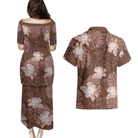 Hawaii Couples Matching Puletasi and Hawaiian Shirt Brown Polynesian Monstera Patterns DT05 - Polynesian Pride