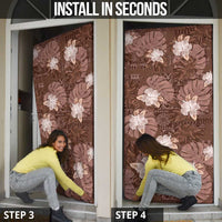 Hawaii Door Cover Brown Polynesian Monstera Patterns - Polynesian Pride