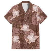 Hawaii Family Matching Off The Shoulder Long Sleeve Dress and Hawaiian Shirt Brown Polynesian Monstera Patterns - Polynesian Pride