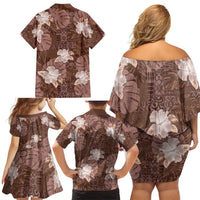 Hawaii Family Matching Off Shoulder Short Dress and Hawaiian Shirt Brown Polynesian Monstera Patterns - Polynesian Pride