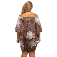 Hawaii Family Matching Off Shoulder Short Dress and Hawaiian Shirt Brown Polynesian Monstera Patterns - Polynesian Pride