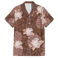 Hawaii Family Matching Puletasi and Hawaiian Shirt Brown Polynesian Monstera Patterns DT05 Dad's Shirt - Short Sleeve Brown - Polynesian Pride