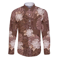 Hawaii Family Matching Puletasi and Hawaiian Shirt Brown Polynesian Monstera Patterns DT05 Dad's Shirt - Long Sleeve Brown - Polynesian Pride