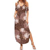 Hawaii Family Matching Summer Maxi Dress and Hawaiian Shirt Brown Polynesian Monstera Patterns - Polynesian Pride