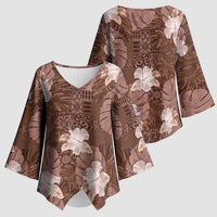 Hawaii Kimono Sleeve Blouse Brown Polynesian Monstera Patterns - Polynesian Pride