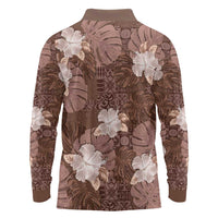 Hawaii Long Sleeve Polo Shirt Brown Polynesian Monstera Patterns DT05 - Polynesian Pride