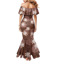 Hawaii Mermaid Dress Brown Polynesian Monstera Patterns - Polynesian Pride