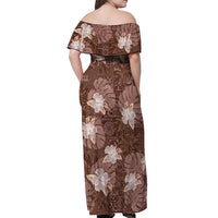 Hawaii Off Shoulder Maxi Dress Brown Polynesian Monstera Patterns - Polynesian Pride