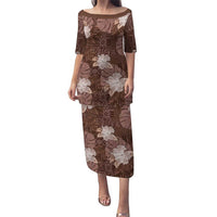 Hawaii Puletasi Brown Polynesian Monstera Patterns DT05 Long Dress Brown - Polynesian Pride