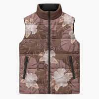 Hawaii Sleeveless Puffer Jacket Brown Polynesian Monstera Patterns DT05 Unisex Brown - Polynesian Pride