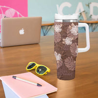 Hawaii Tumbler With Handle Brown Polynesian Monstera Patterns - Polynesian Pride