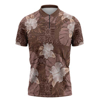 Hawaii Zipper Polo Shirt Brown Polynesian Monstera Patterns DT05 Brown - Polynesian Pride