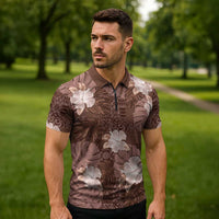 Hawaii Zipper Polo Shirt Brown Polynesian Monstera Patterns DT05 - Polynesian Pride