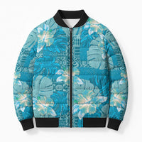 Hawaii Bomber Puffer Jacket Teal Polynesian Monstera Patterns DT05 Unisex Teal - Polynesian Pride