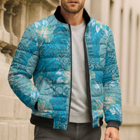 Hawaii Bomber Puffer Jacket Teal Polynesian Monstera Patterns DT05 - Polynesian Pride