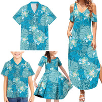 Hawaii Family Matching Summer Maxi Dress and Hawaiian Shirt Teal Polynesian Monstera Patterns - Polynesian Pride