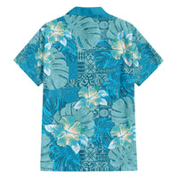 Hawaii Family Matching Tank Maxi Dress and Hawaiian Shirt Teal Polynesian Monstera Patterns - Polynesian Pride