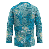 Hawaii Hockey Jersey Teal Polynesian Monstera Patterns - Polynesian Pride