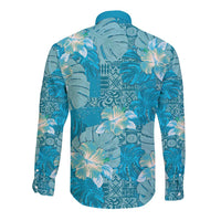 Hawaii Long Sleeve Button Shirt Teal Polynesian Monstera Patterns DT05 - Polynesian Pride