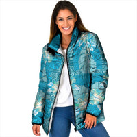 Hawaii Padded Jacket Teal Polynesian Monstera Patterns DT05 Women Teal - Polynesian Pride