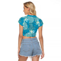 Hawaii Raglan Cropped T Shirt Teal Polynesian Monstera Patterns - Polynesian Pride