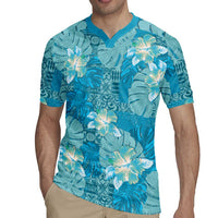 Hawaii Rugby Jersey Teal Polynesian Monstera Patterns DT05 - Polynesian Pride