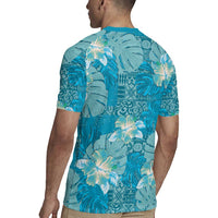 Hawaii Rugby Jersey Teal Polynesian Monstera Patterns DT05 - Polynesian Pride