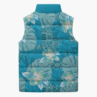 Hawaii Sleeveless Puffer Jacket Teal Polynesian Monstera Patterns DT05 - Polynesian Pride