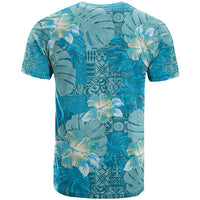 Hawaii T Shirt Teal Polynesian Monstera Patterns - Polynesian Pride