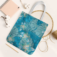 Hawaii Tote Bag Teal Polynesian Monstera Patterns DT05 White Strap One Size Teal - Polynesian Pride