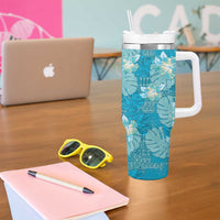 Hawaii Tumbler With Handle Teal Polynesian Monstera Patterns - Polynesian Pride