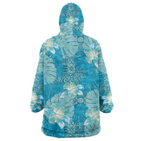 Hawaii Wearable Blanket Hoodie Teal Polynesian Monstera Patterns DT05 - Polynesian Pride