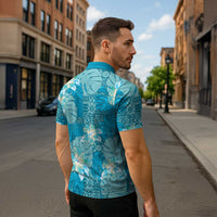 Hawaii Zipper Polo Shirt Teal Polynesian Monstera Patterns DT05 - Polynesian Pride