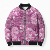 Hawaii Bomber Puffer Jacket Magenta Polynesian Monstera Patterns DT05 Unisex Magenta - Polynesian Pride