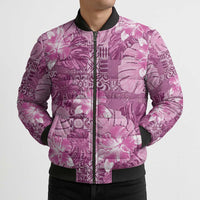 Hawaii Bomber Puffer Jacket Magenta Polynesian Monstera Patterns DT05 - Polynesian Pride