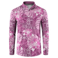 Hawaii Button Sweatshirt Magenta Polynesian Monstera Patterns DT05 Magenta - Polynesian Pride