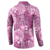 Hawaii Button Sweatshirt Magenta Polynesian Monstera Patterns DT05 - Polynesian Pride