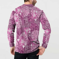 Hawaii Button Sweatshirt Magenta Polynesian Monstera Patterns DT05 - Polynesian Pride