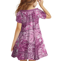 Hawaii Family Matching Long Sleeve Bodycon Dress and Hawaiian Shirt Magenta Polynesian Monstera Patterns - Polynesian Pride