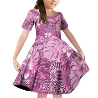 Hawaii Family Matching Off Shoulder Short Dress and Hawaiian Shirt Magenta Polynesian Monstera Patterns - Polynesian Pride