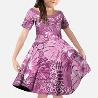 Hawaii Family Matching Puletasi and Hawaiian Shirt Magenta Polynesian Monstera Patterns DT05 Daughter's Dress Magenta - Polynesian Pride