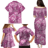Hawaii Family Matching Puletasi and Hawaiian Shirt Magenta Polynesian Monstera Patterns DT05 - Polynesian Pride
