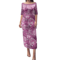 Hawaii Family Matching Puletasi and Hawaiian Shirt Magenta Polynesian Monstera Patterns DT05 Mom's Dress Magenta - Polynesian Pride