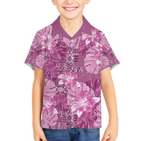 Hawaii Family Matching Puletasi and Hawaiian Shirt Magenta Polynesian Monstera Patterns DT05 Son's Shirt Magenta - Polynesian Pride